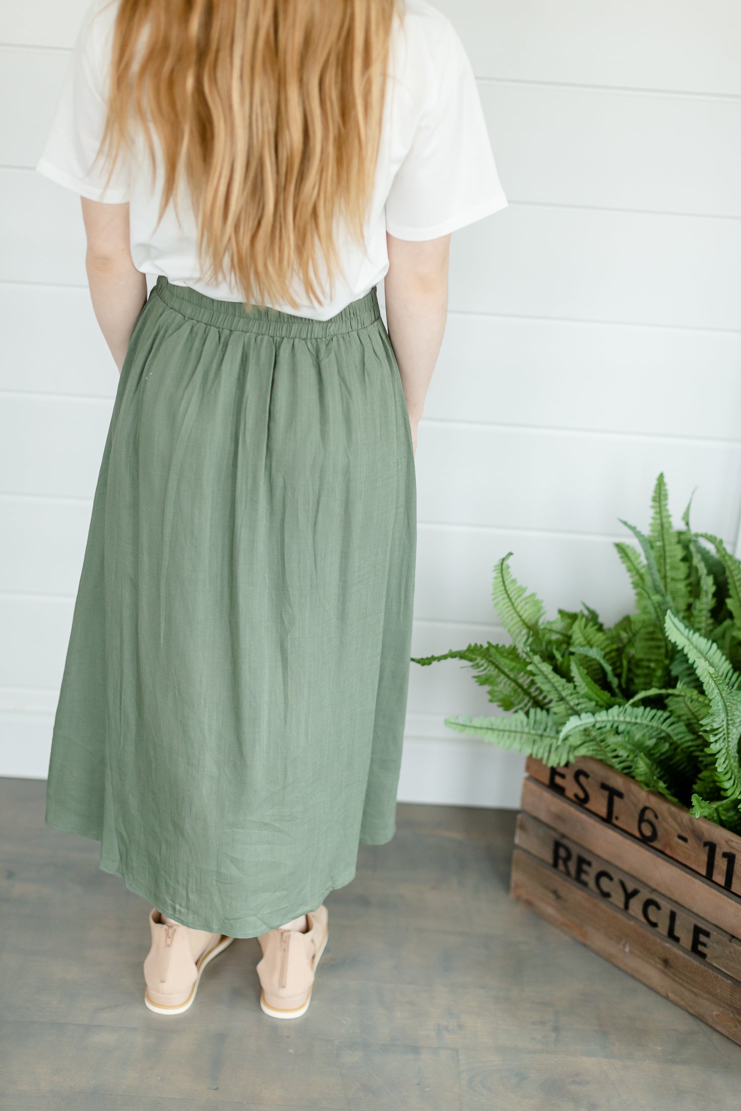 Olive Button Front Midi Skirt Skirts