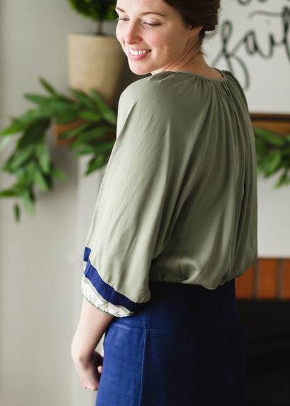 Olive Button Up Blouse - FINAL SALE Tops