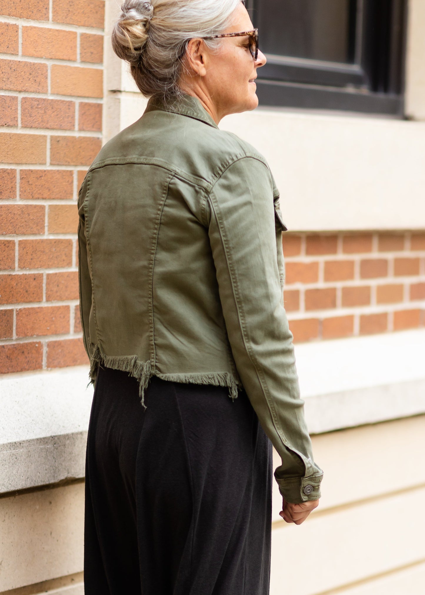 Olive Button Up Jean Jacket Tops
