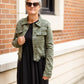 Olive Button Up Jean Jacket Tops