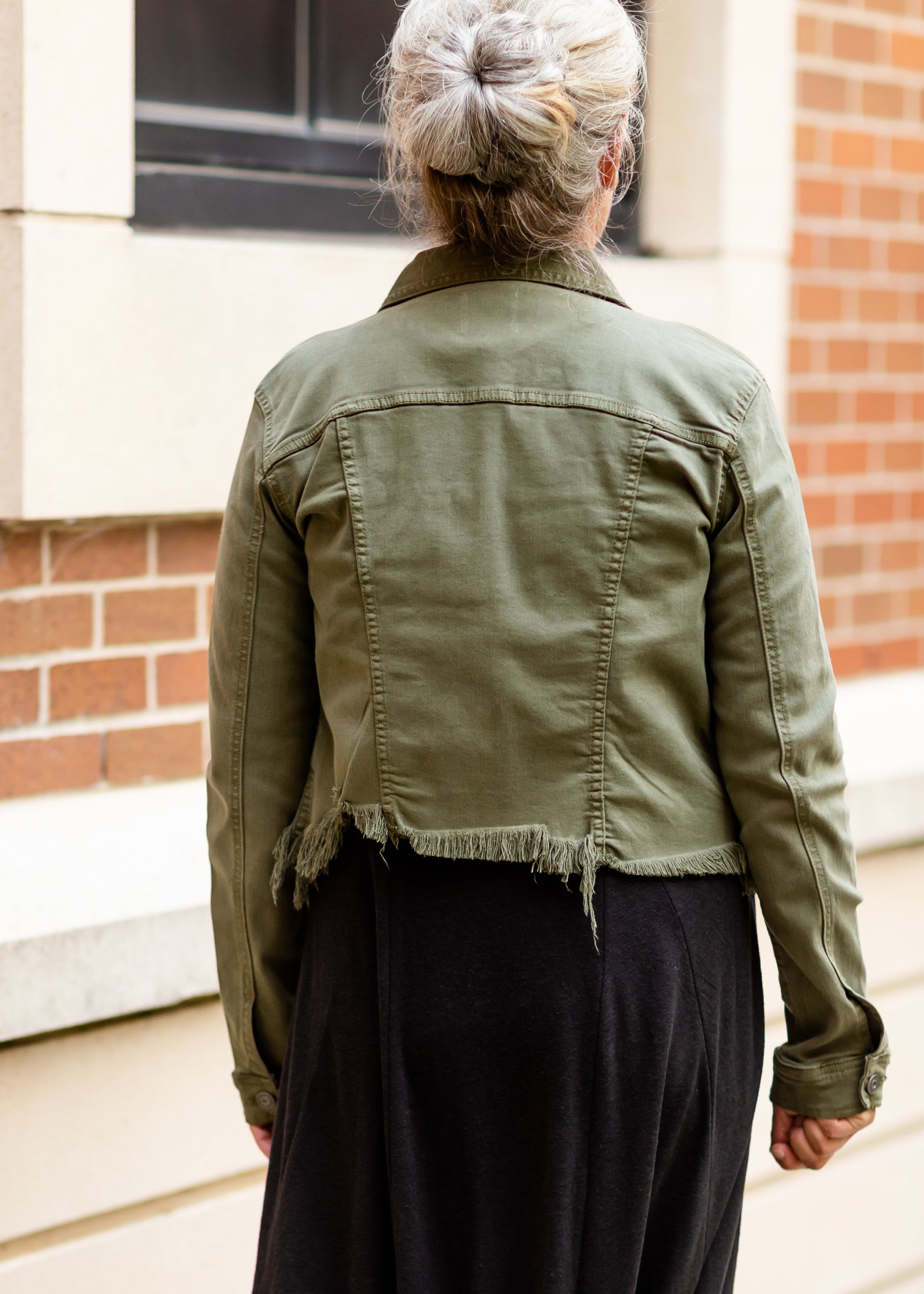 Olive Button Up Jean Jacket Tops