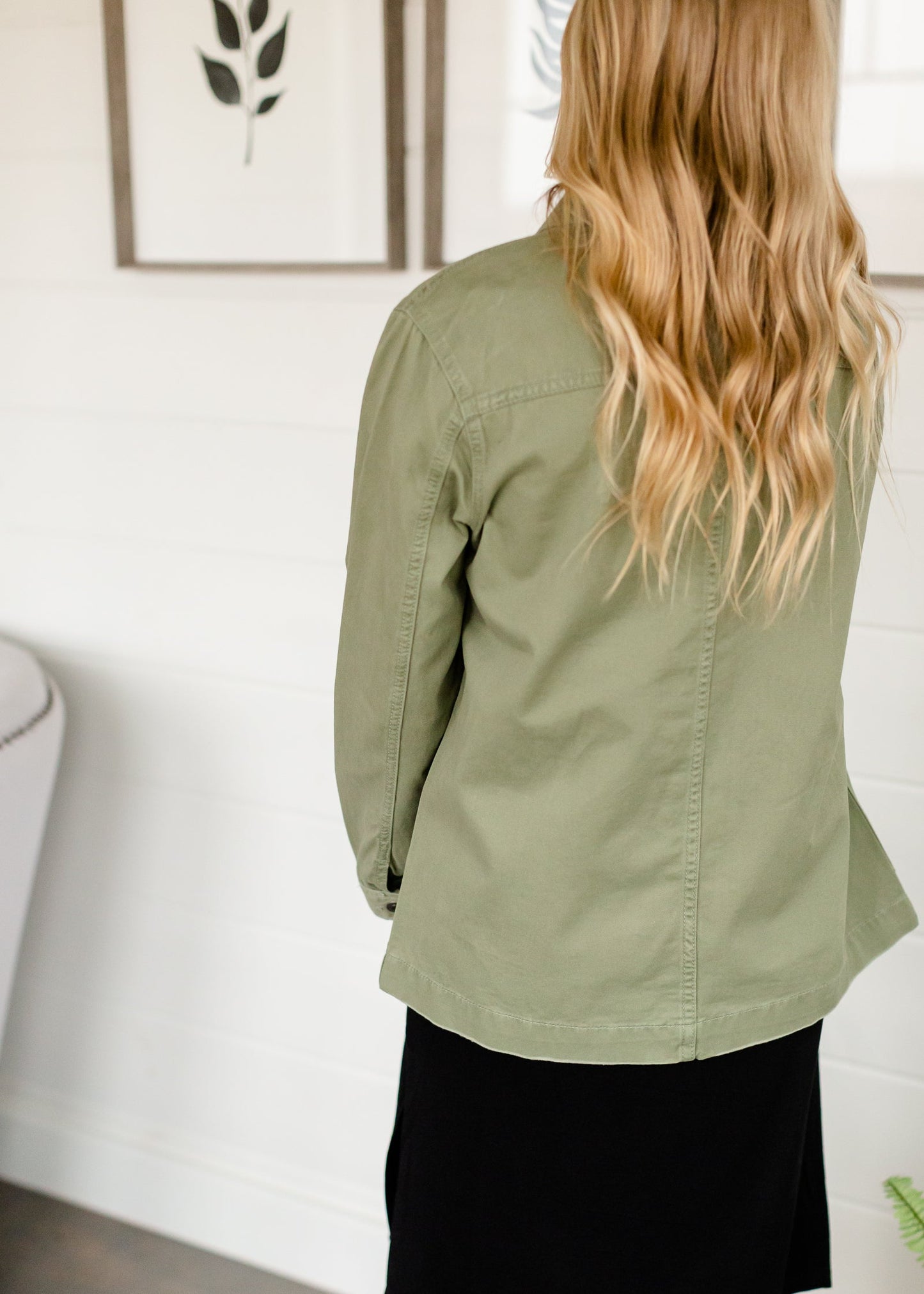 Olive Cargo Button Up Jacket Tops