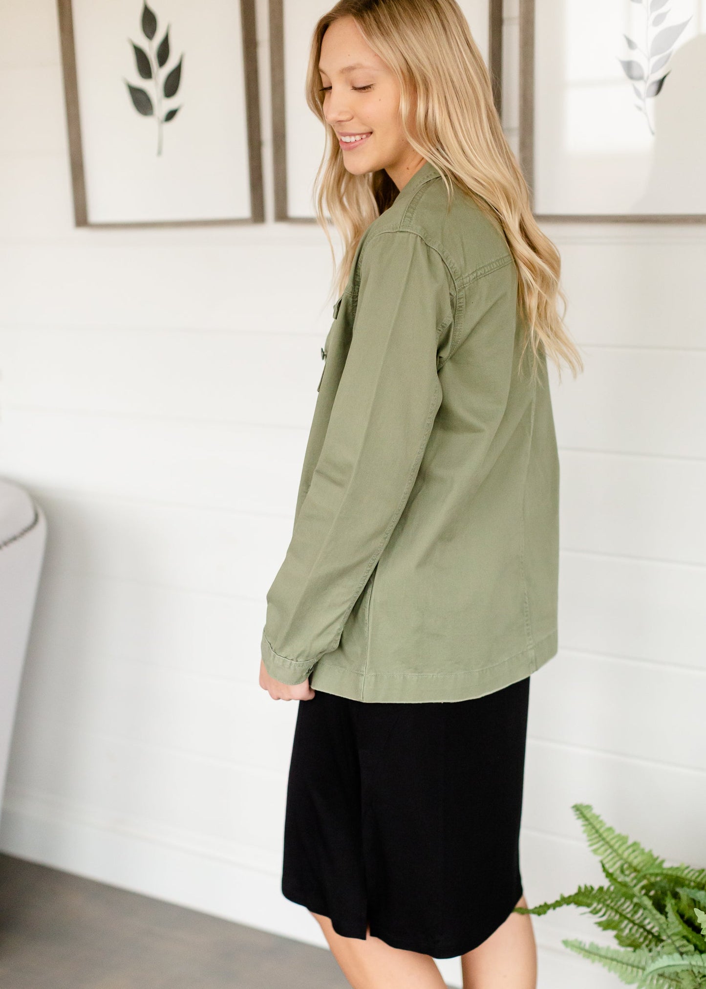 Olive Cargo Button Up Jacket Tops