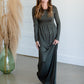 Olive Cinched Waist Long Sleeve Knit Maxi Dress Dresses Beeson River