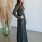 Olive Cinched Waist Long Sleeve Knit Maxi Dress Dresses Beeson River