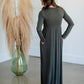 Olive Cinched Waist Long Sleeve Knit Maxi Dress Dresses Beeson River