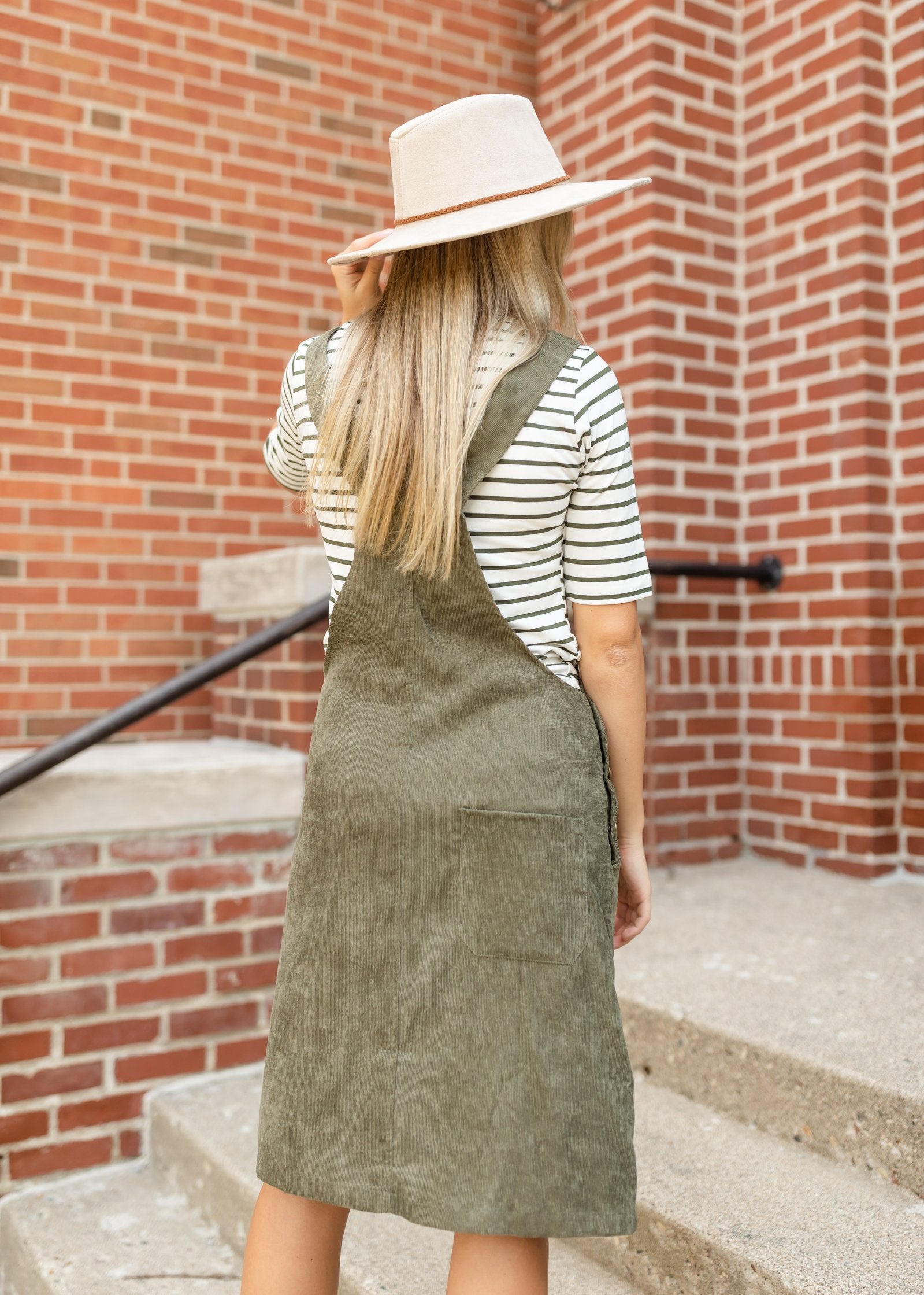 Olive Corduroy Overall Midi Dress Dresses Tea N Rose