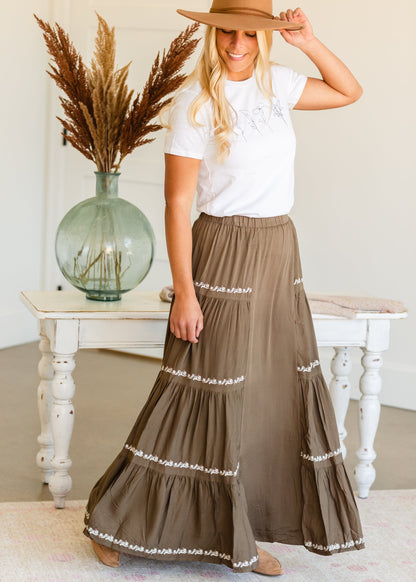 Olive Embroidered Maxi Skirt - FINAL SALE Skirts
