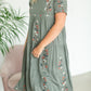 Olive Embroidered Tiered Midi Dress Dresses