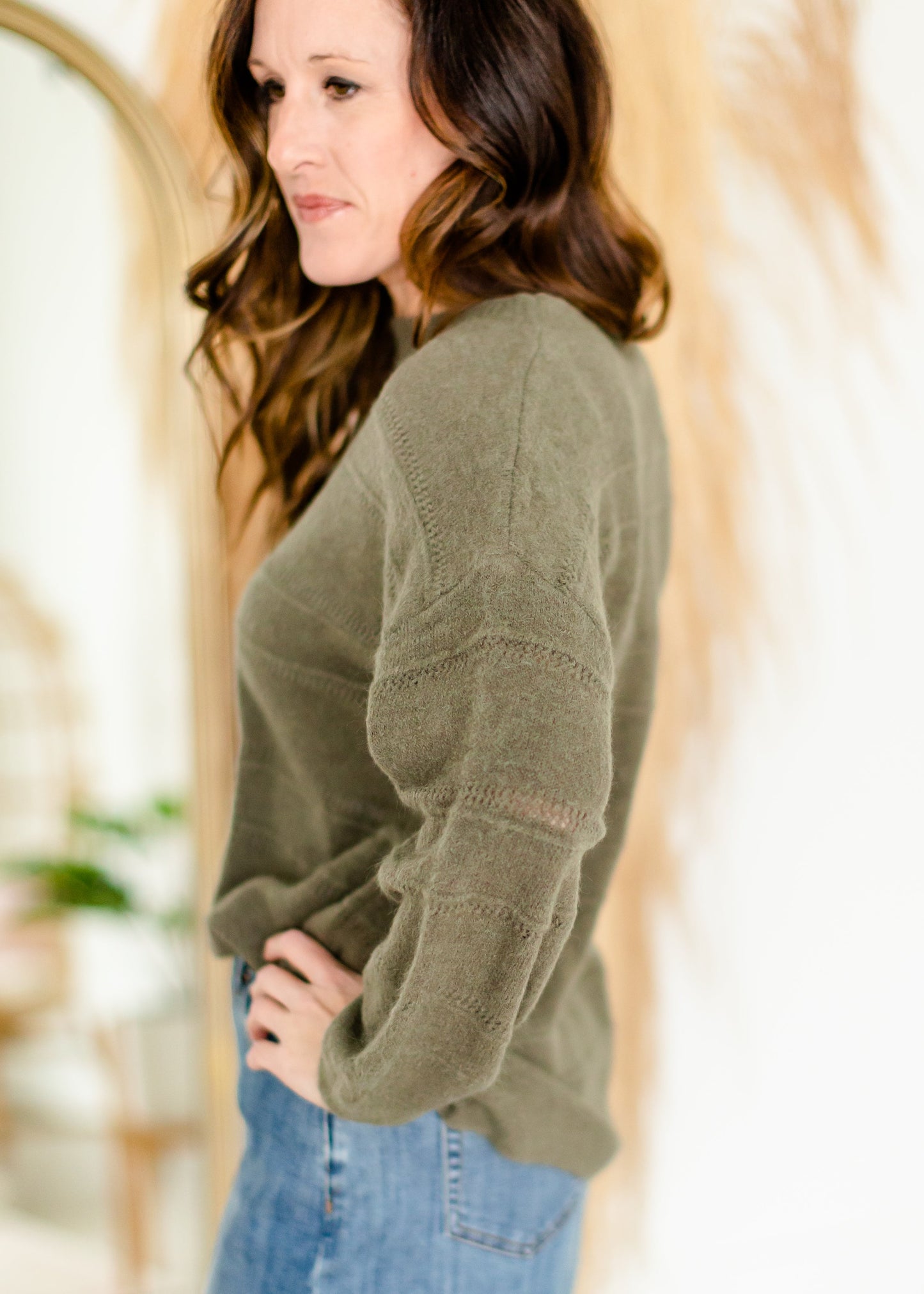 Olive Green Textured Crewneck Sweater - FINAL SALE Tops