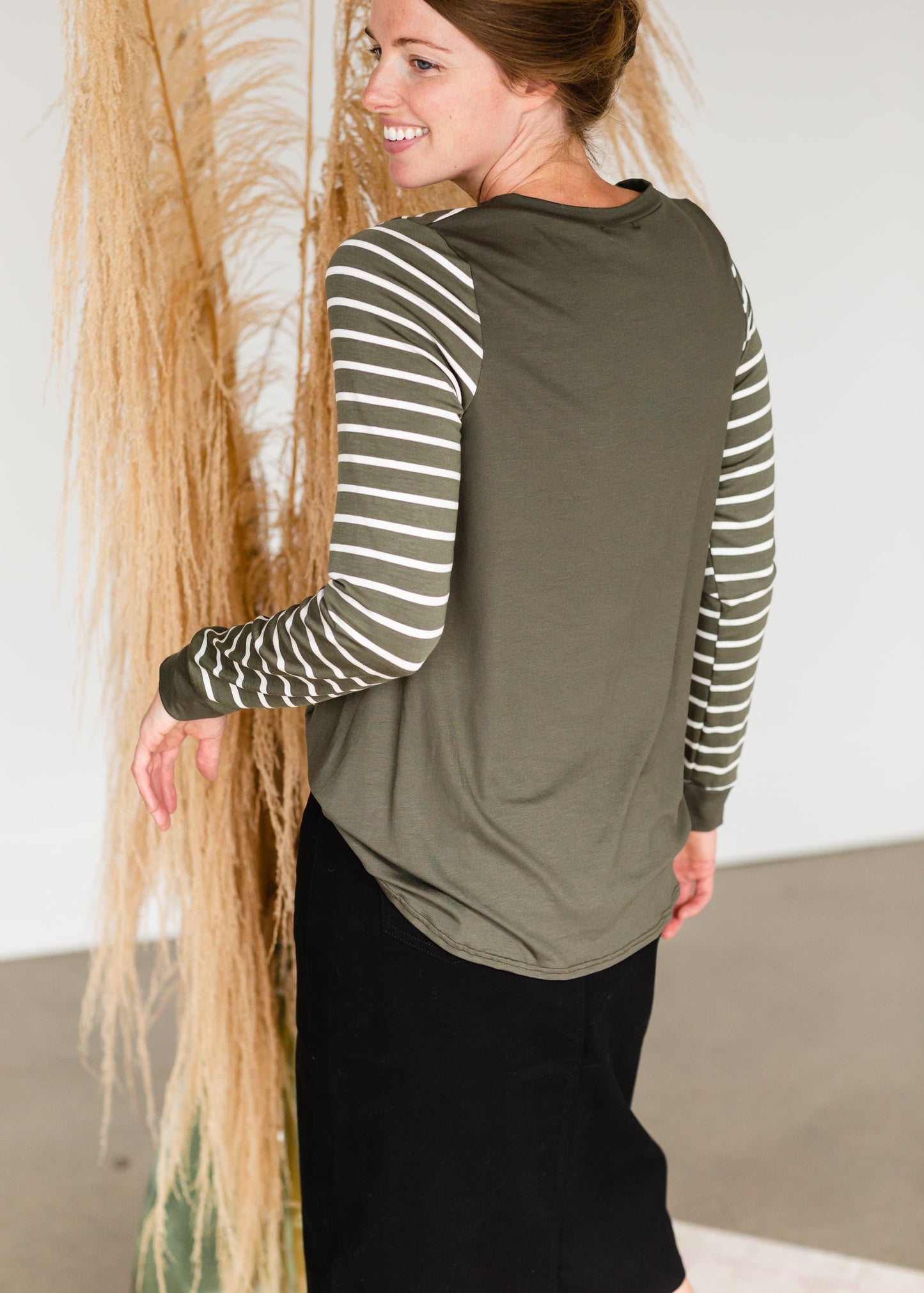 Olive High Lo Striped Long Sleeve Tee - FINAL SALE Tops