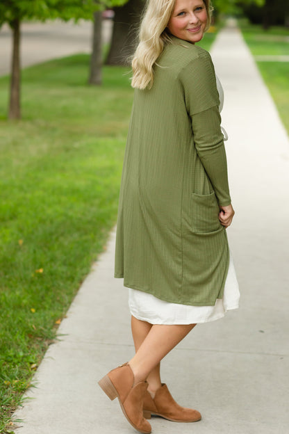 Olive Lightweight Open Ribbed Cardigan - FINAL SALE Layering Essentials