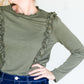 Olive Long Sleeve Ruffle Top - FINAL SALE Shirt