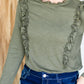Olive Long Sleeve Ruffle Top - FINAL SALE Shirt
