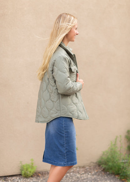 Olive Padded Long Sleeve Jacket Tops