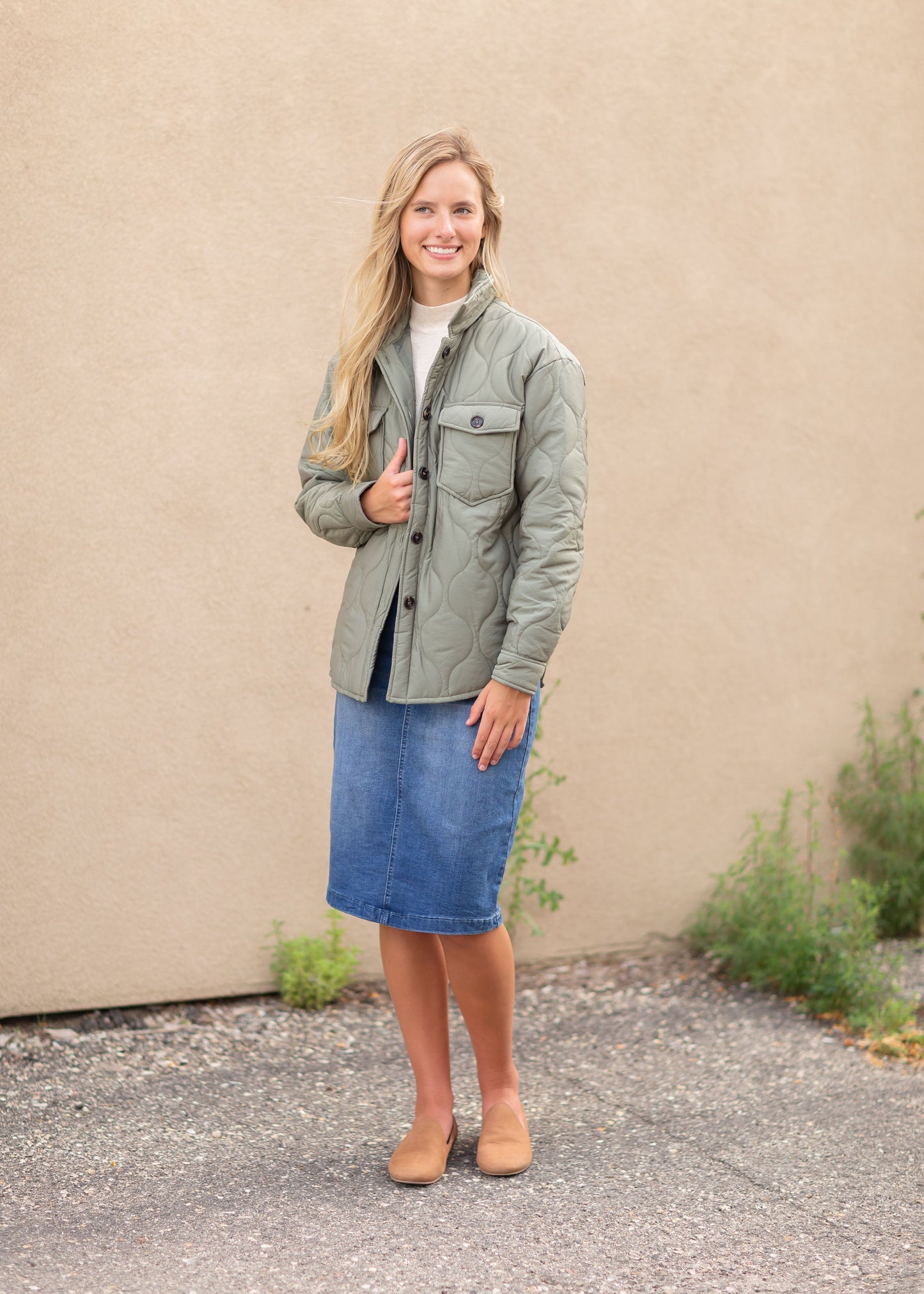 Olive Padded Long Sleeve Jacket Tops