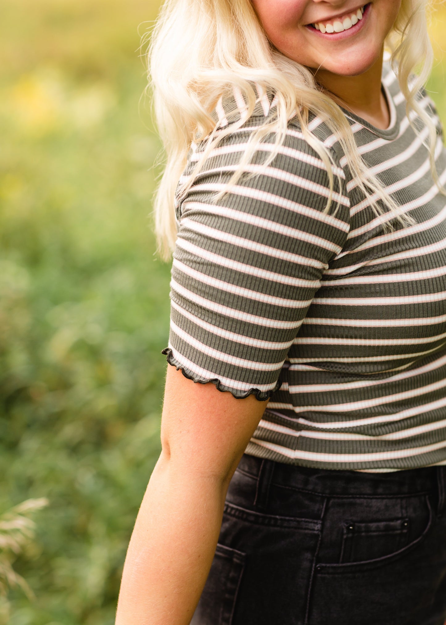 Olive + Pink Ribbed Striped Top - FINAL SALE Tops