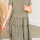 Olive Short Sleeve Tiered Midi Dress - FINAL SALE Dresses