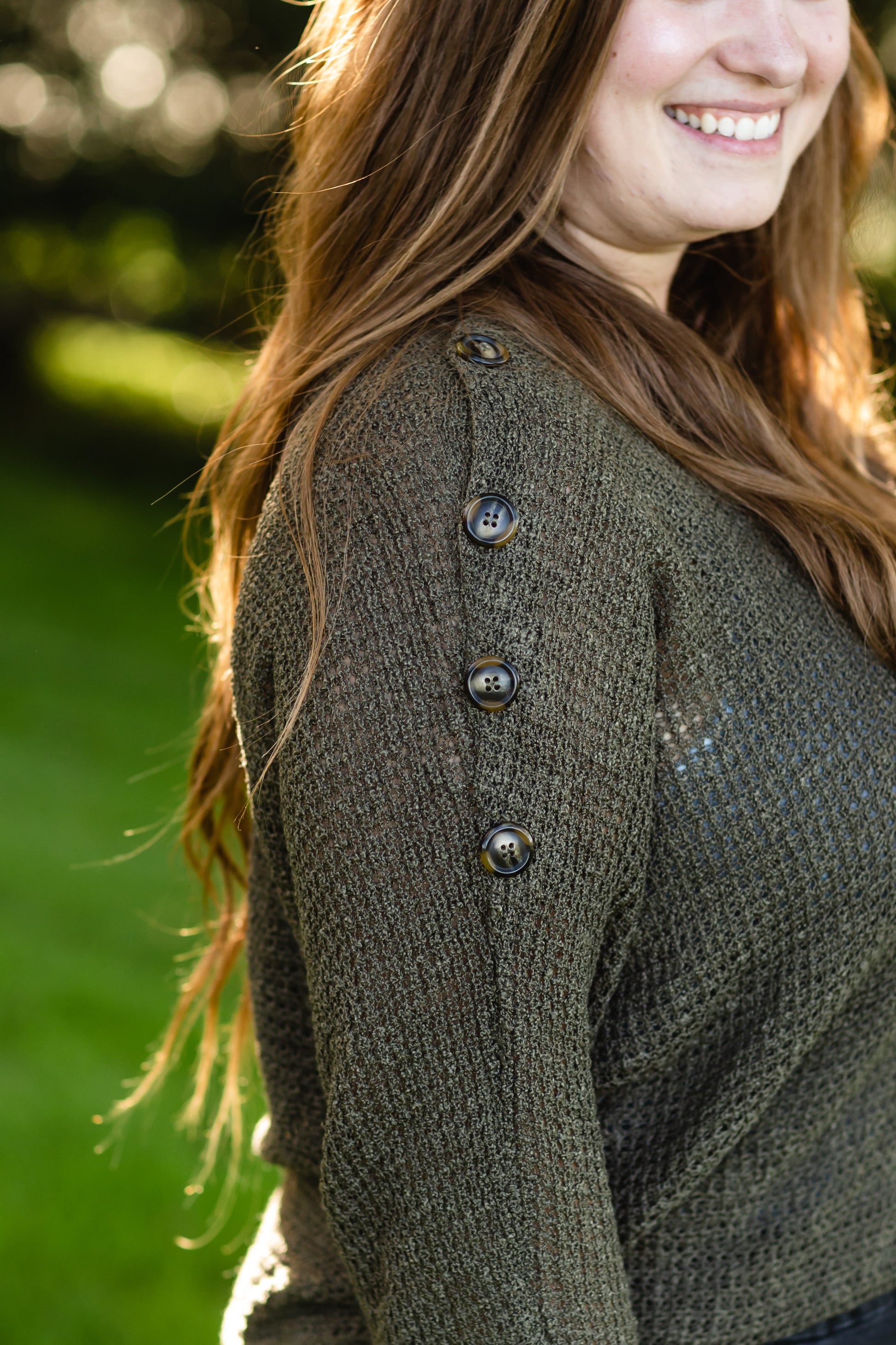 Olive Shoulder Button Detail Sweater - FINAL SALE Tops