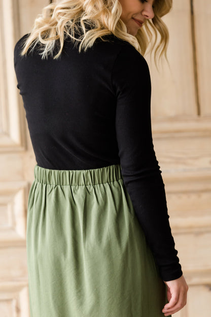 Olive Side Detail Midi Skirt - FINAL SALE Skirts