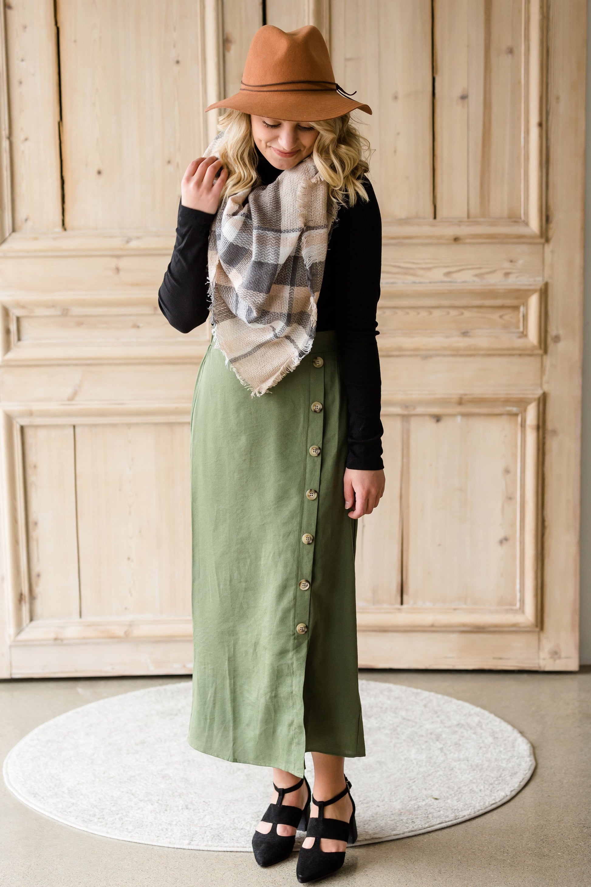 Olive Side Detail Midi Skirt - FINAL SALE Skirts