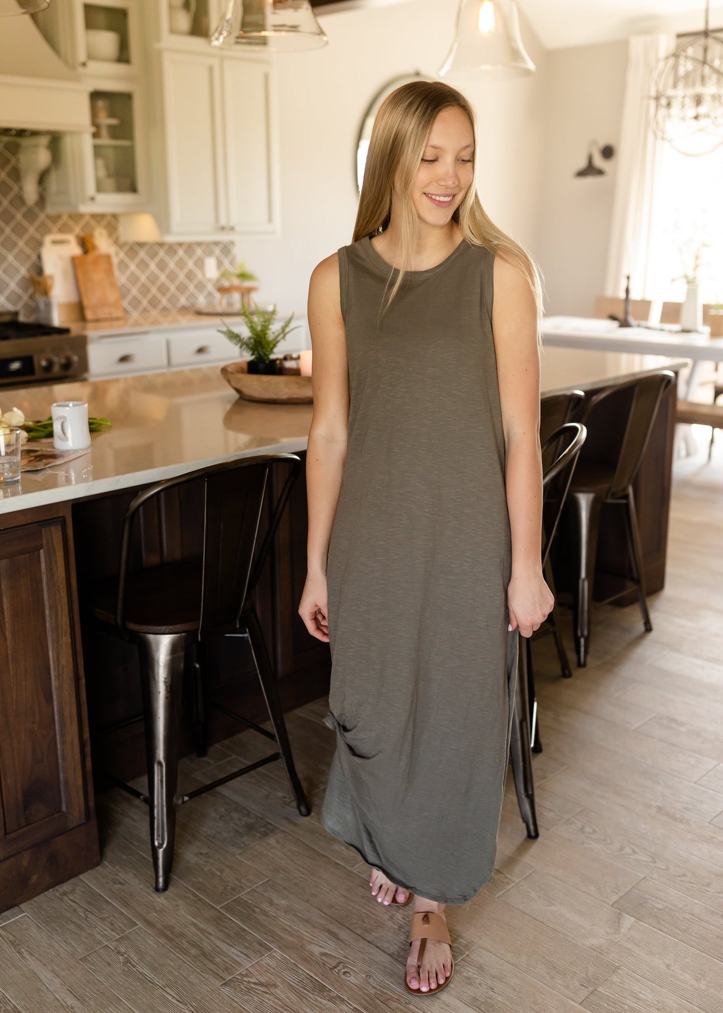 Olive Sleeveless Knit Midi Dress - FINAL SALE Dresses