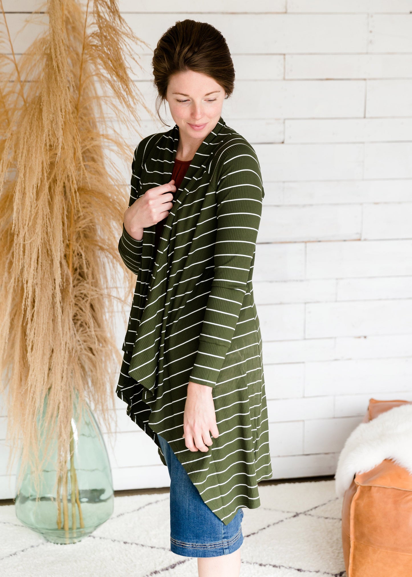 Olive Striped Drape Cardigan - FINAL SALE Layering Essentials