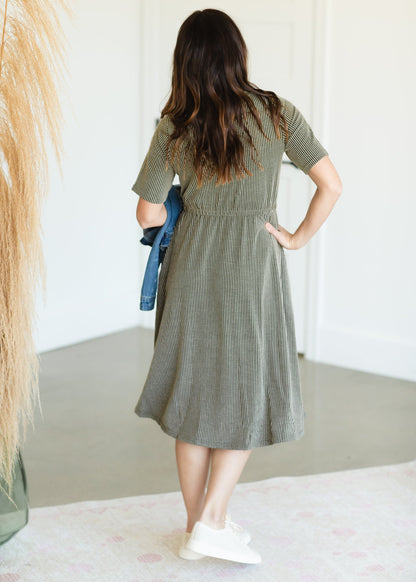 Olive Striped Knit Midi Dress - FINAL SALE Dresses