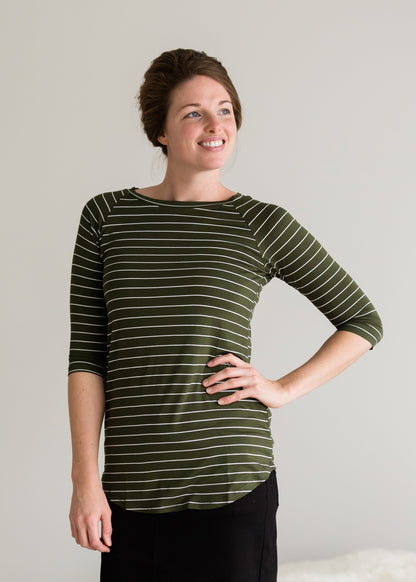 Olive Striped Long Sleeve Top - FINAL SALE Tops