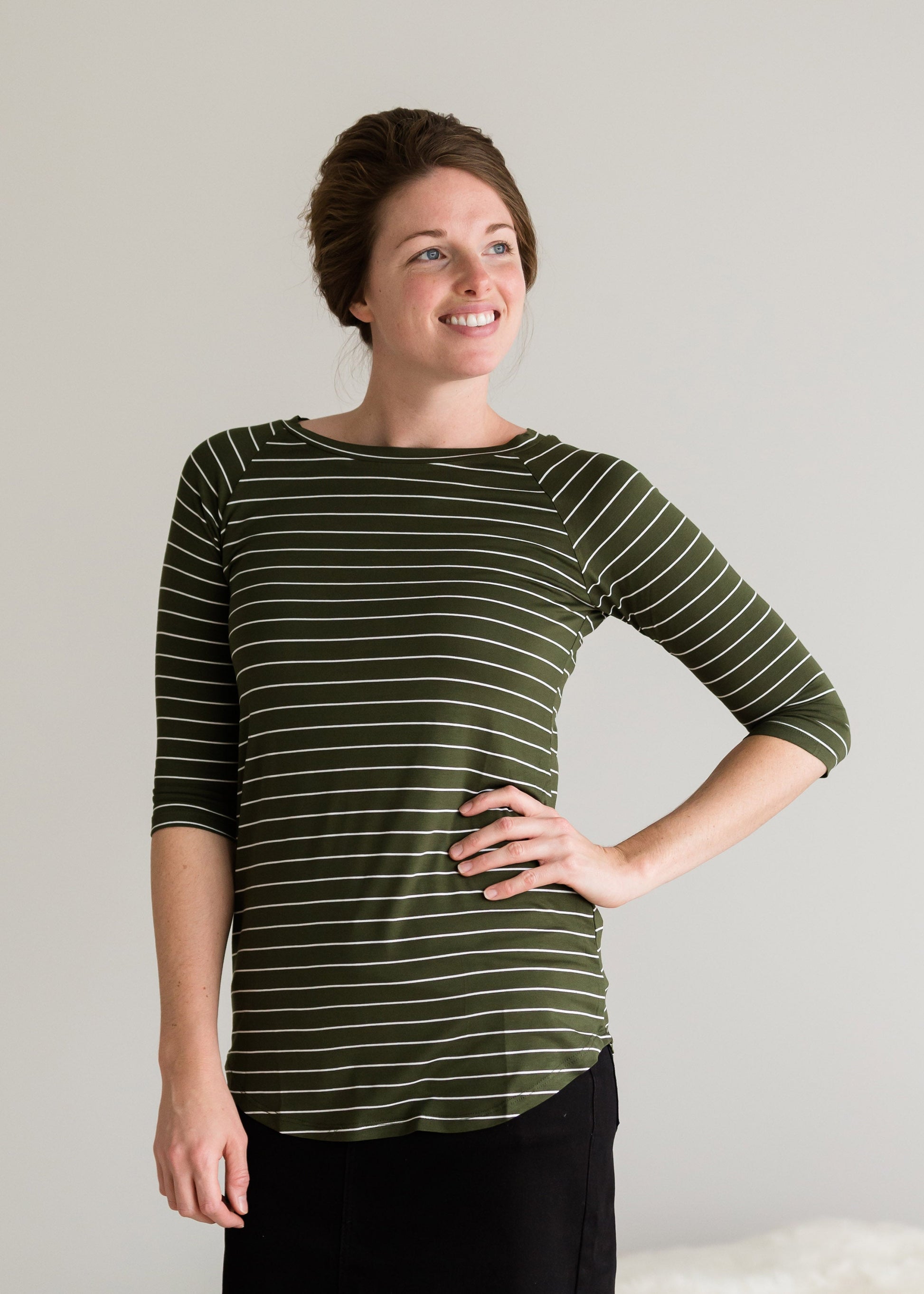 Olive Striped Long Sleeve Top - FINAL SALE Tops