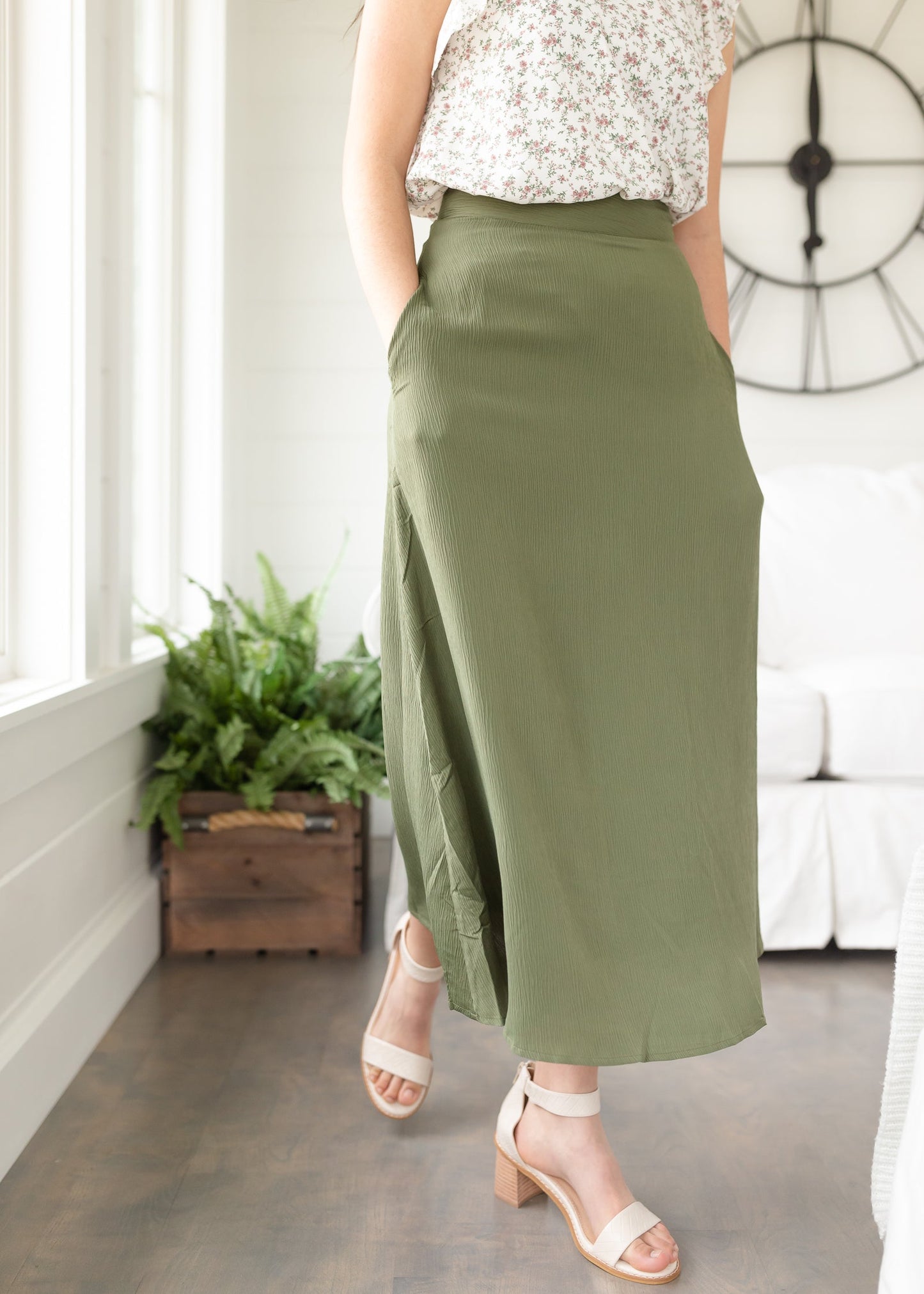 Olive Textured A-Line Midi Skirt - FINAL SALE Skirts