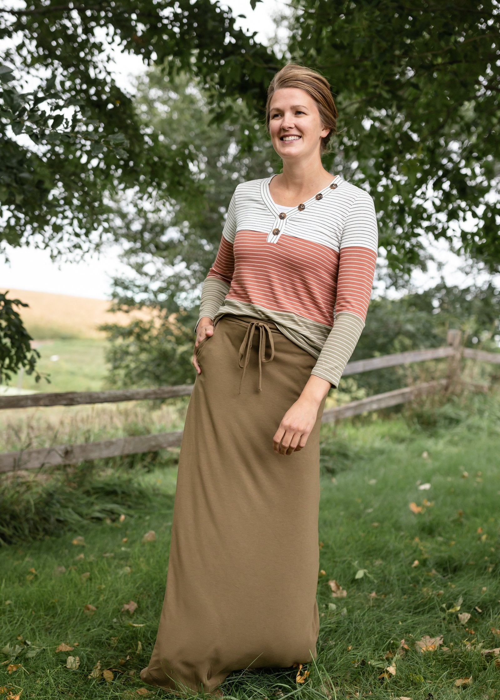 Olive Tie Waist Long Maxi Skirt - FINAL SALE Skirts Zenana