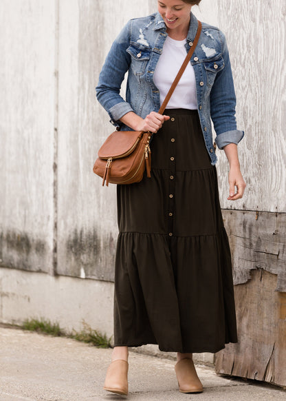 Olive Tiered Maxi Skirt Skirts