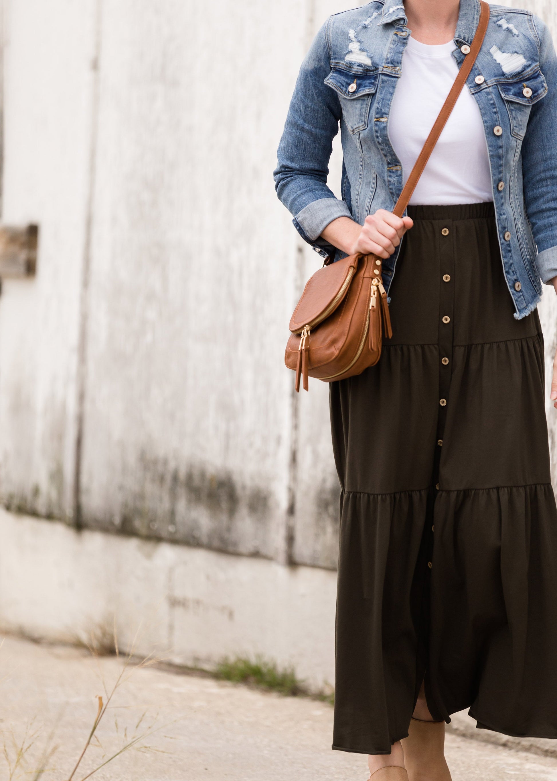 Olive Tiered Maxi Skirt Skirts