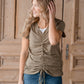Olive V-Neck Smocked Top Shirt Hayden