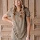 Olive V-Neck Smocked Top Shirt Hayden
