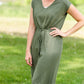Olive V-Neck Tie Waist Midi Dress Dresses