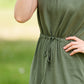 Olive V-Neck Tie Waist Midi Dress Dresses