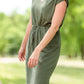 Olive V-Neck Tie Waist Midi Dress Dresses