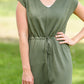 Olive V-Neck Tie Waist Midi Dress Dresses
