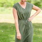 Olive V-Neck Tie Waist Midi Dress Dresses