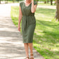Olive V-Neck Tie Waist Midi Dress Dresses