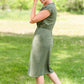 Olive V-Neck Tie Waist Midi Dress Dresses