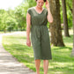 Olive V-Neck Tie Waist Midi Dress Dresses