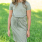 Olive Waist Tie Short Sleeve Midi Dress - FINAL SALE Dresses
