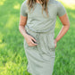 Olive Waist Tie Short Sleeve Midi Dress - FINAL SALE Dresses