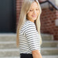 Olive + White Striped 3/4 Sleeve Top Tops Tea & Rose