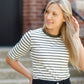 Olive + White Striped 3/4 Sleeve Top Tops Tea & Rose