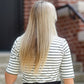 Olive + White Striped 3/4 Sleeve Top Tops Tea & Rose