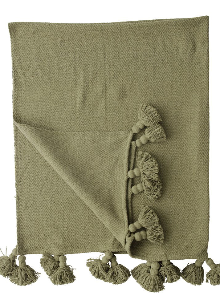 Olive Woven Cotton Throw w/ Oversized Tassels - FINAL SALE Home & Lifestyle